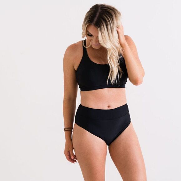 NWT MidRise Full Coverage Briefs Bikini Swim Bottom in Black - Picture 9 of 13